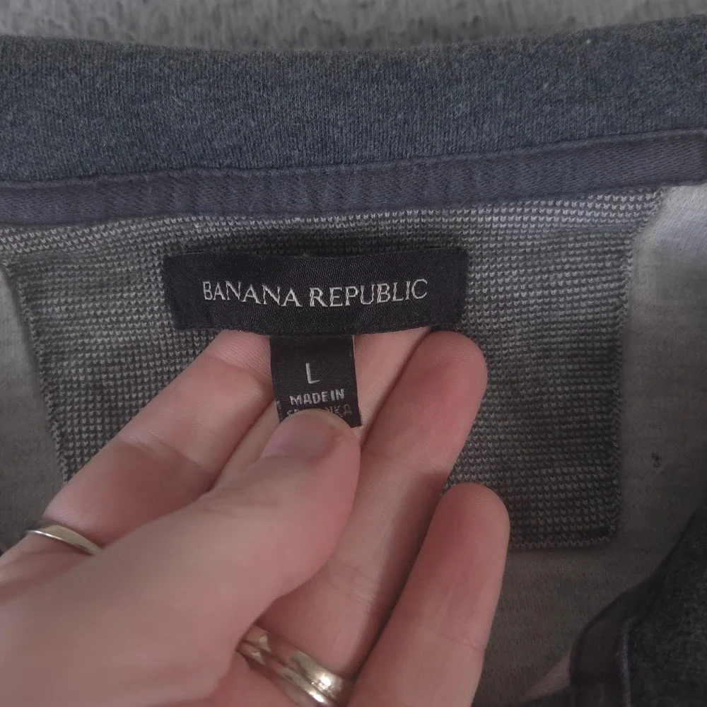 Banana Republic Sweater Men Large Grey Blue Striped 100% Cotton Quarter Zip Knit